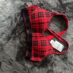 Calvin Klein Red and Black Checkered Bralette